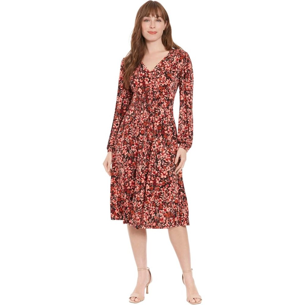 Women's Fit And Flare Dress Polyester Spandex Empire Waist Long Sleeves